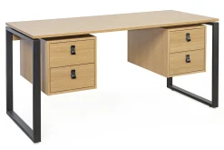 Store Miliboo Escritorio de contrachapado de roble y metal negro con 2 compartimentos 160 cm OPAL