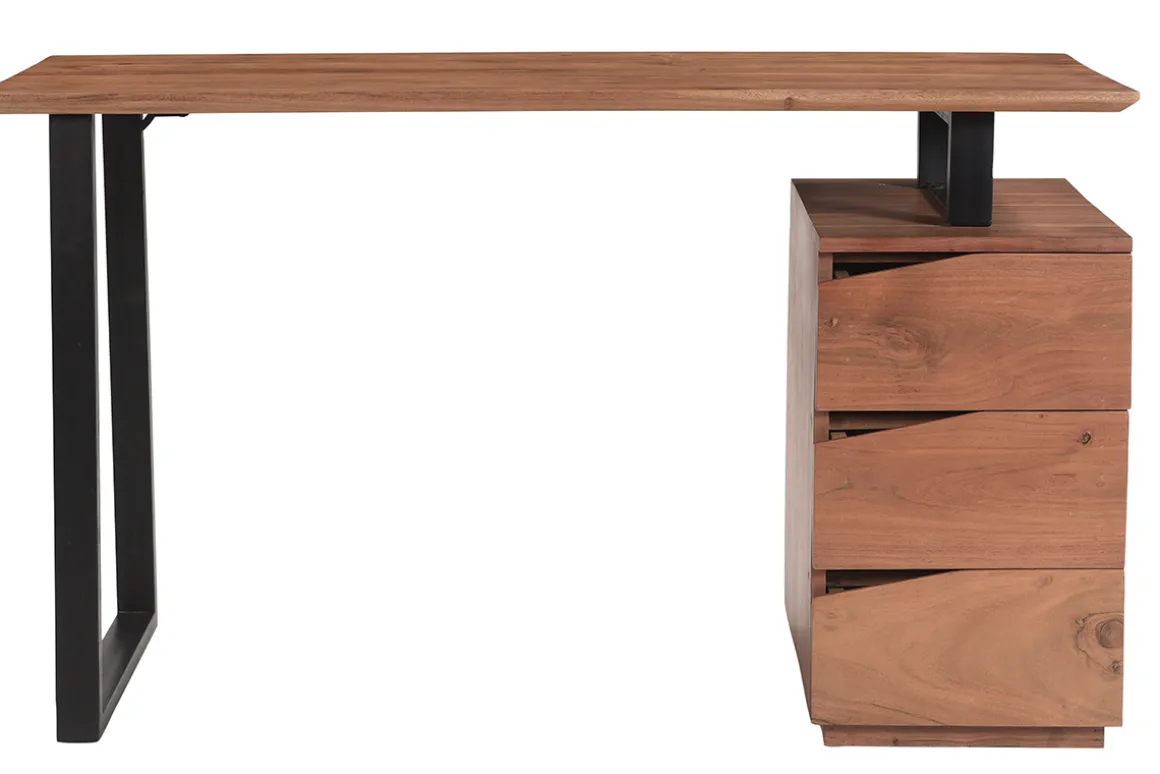 Best Miliboo Escritorio de madera de acacia maciza y metal negro 3 cajones 130 cm HORACE