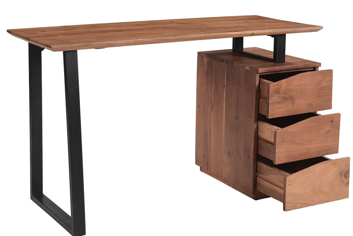 Best Miliboo Escritorio de madera de acacia maciza y metal negro 3 cajones 130 cm HORACE