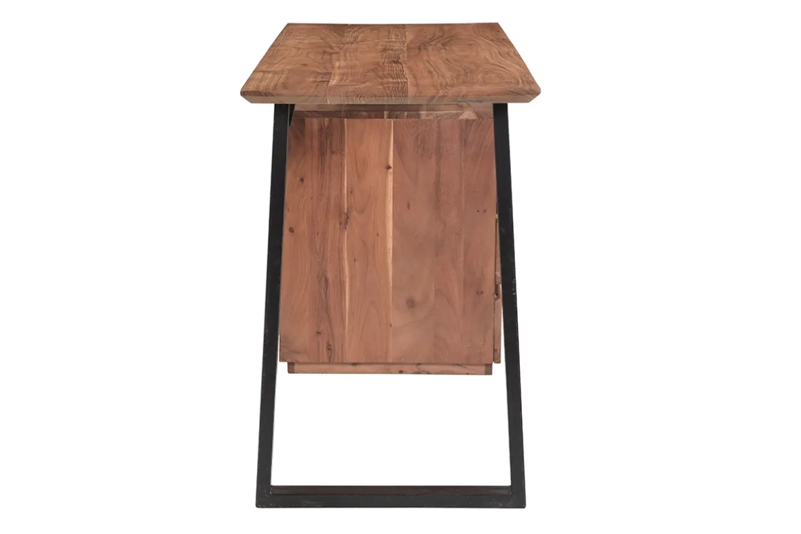 Best Miliboo Escritorio de madera de acacia maciza y metal negro 3 cajones 130 cm HORACE