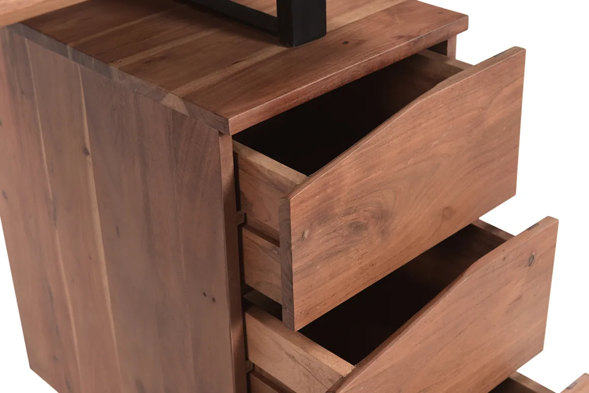 Best Miliboo Escritorio de madera de acacia maciza y metal negro 3 cajones 130 cm HORACE