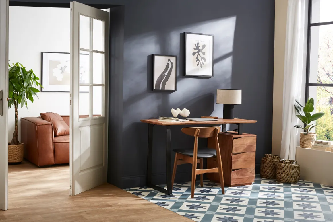 Best Miliboo Escritorio de madera de acacia maciza y metal negro 3 cajones 130 cm HORACE