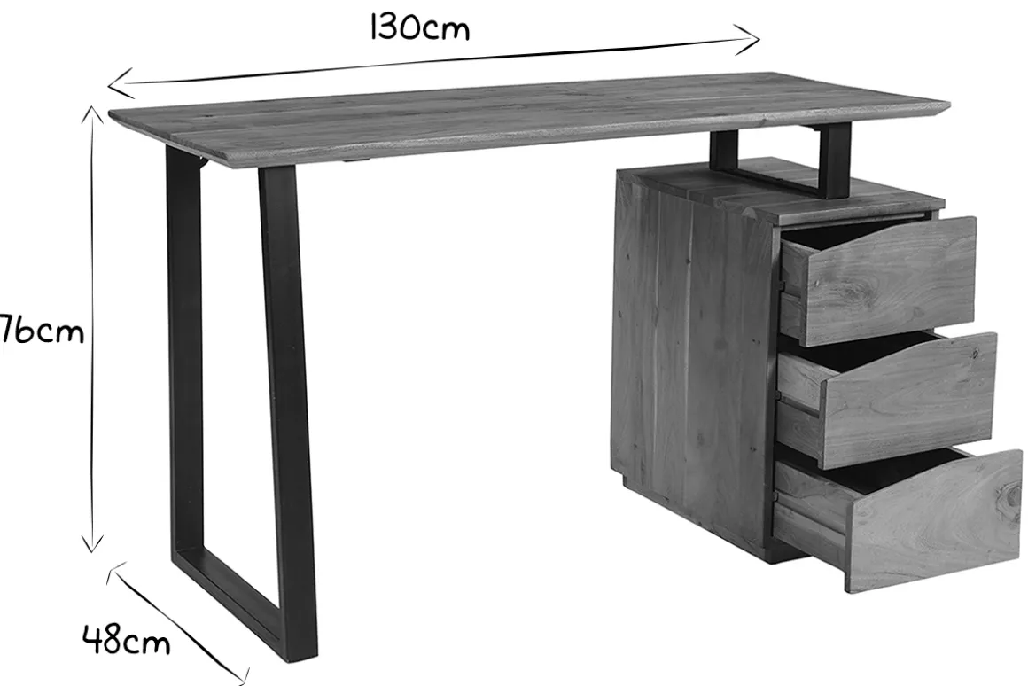 Best Miliboo Escritorio de madera de acacia maciza y metal negro 3 cajones 130 cm HORACE