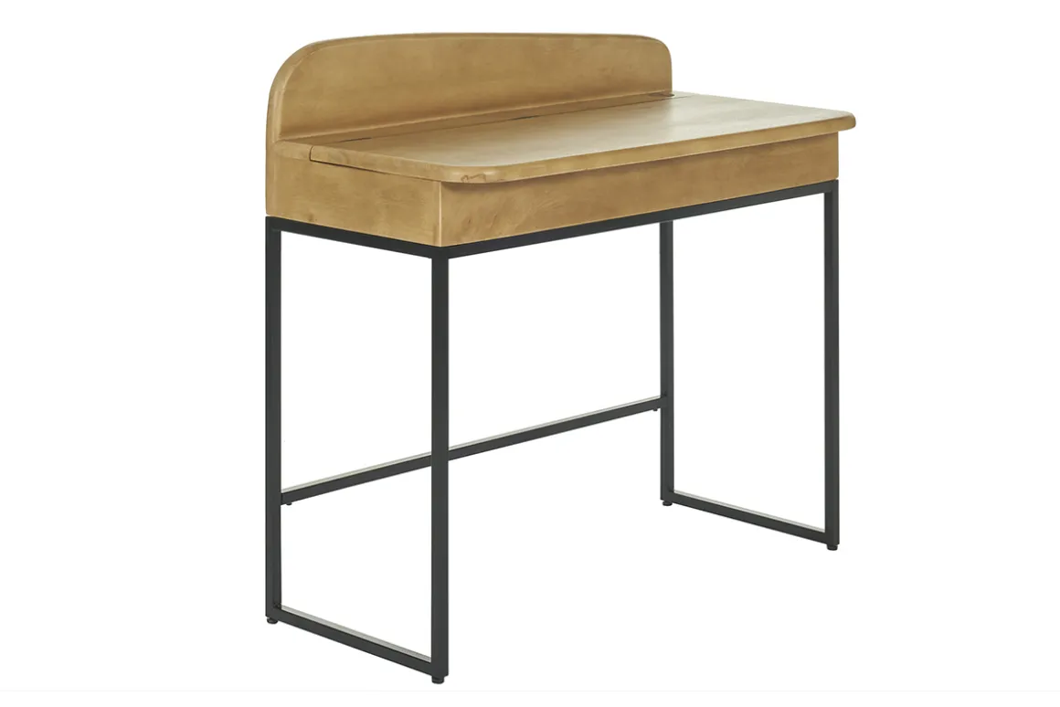Flash Sale Miliboo Escritorio de madera maciza de mango con almacenaje 100 cm SHIVA