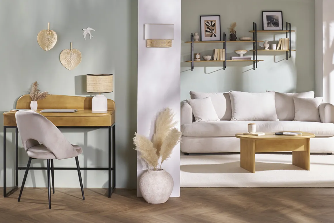 Flash Sale Miliboo Escritorio de madera maciza de mango con almacenaje 100 cm SHIVA