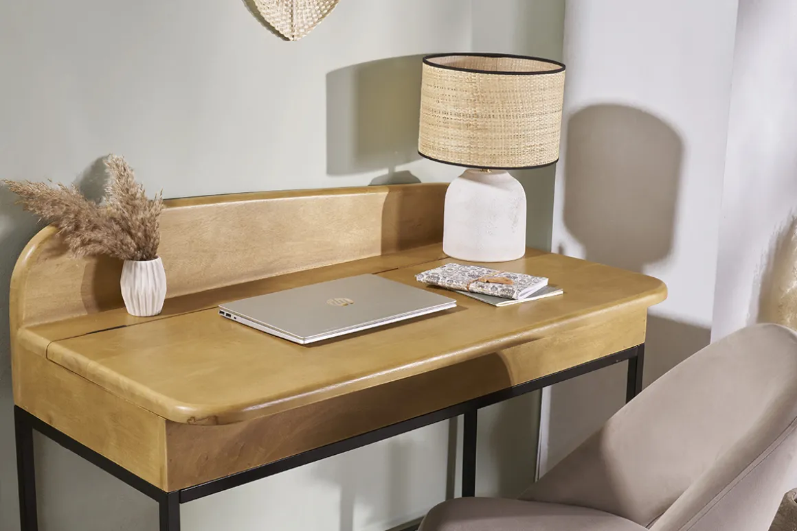 Flash Sale Miliboo Escritorio de madera maciza de mango con almacenaje 100 cm SHIVA