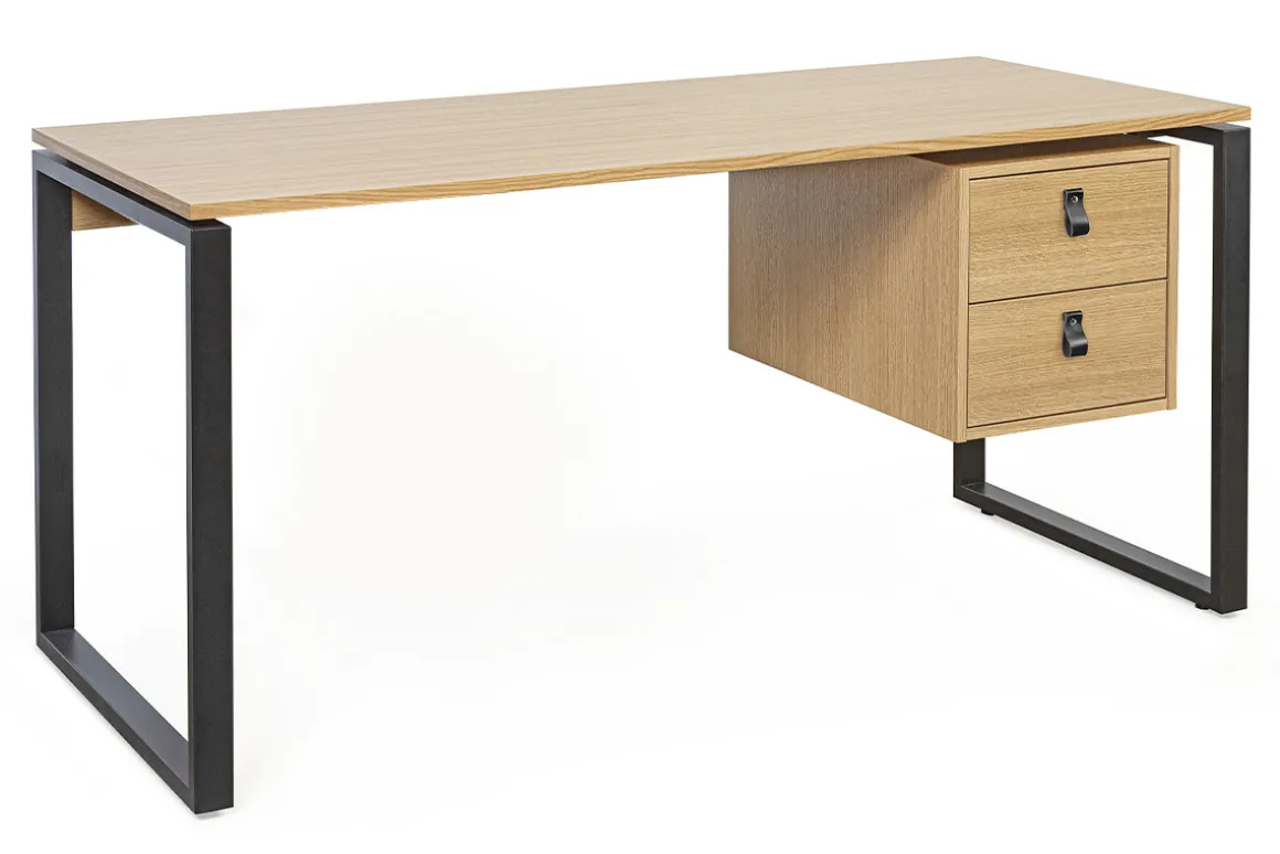 Best Miliboo Escritorio de roble de 160 cm con patas de metal negro con un compartimento OPAL
