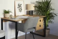 Best Miliboo Escritorio de roble de 160 cm con patas de metal negro con un compartimento OPAL