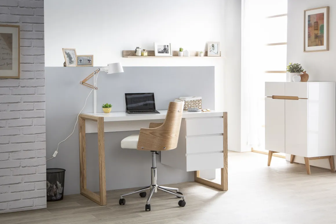 Clearance Miliboo Escritorio diseño 3 cajones blanco mate ARMEL