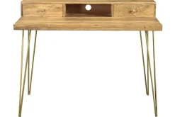 Best Sale Miliboo Escritorio grabado en mango macizo y metal dorado L115 cm LINIUM