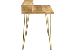 Best Sale Miliboo Escritorio grabado en mango macizo y metal dorado L115 cm LINIUM