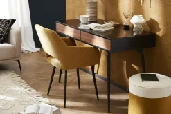 Online Miliboo Escritorio moderno negro mate y contrachapado de nogal TRIPOLI
