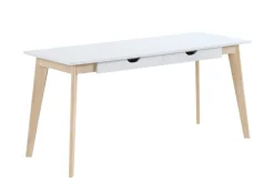 Best Sale Miliboo Escritorio nórdico con cajones madera y blanco L160 LEENA