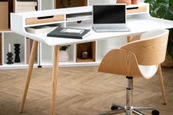 Store Miliboo Escritorio nórdico madera y blanco 2 cajones L140 cm OPUS