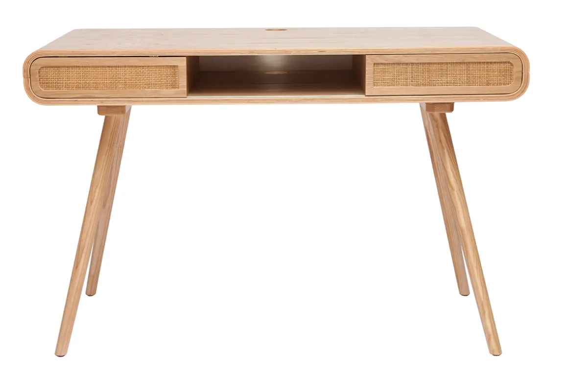 Sale Miliboo Escritorio vintage con almacenaje de madera clara y caña 120 cm OLYMPE