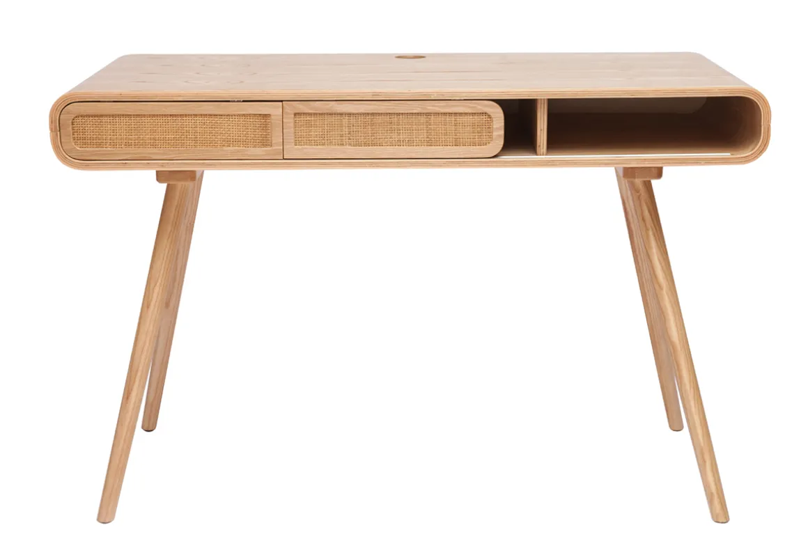 Sale Miliboo Escritorio vintage con almacenaje de madera clara y caña 120 cm OLYMPE