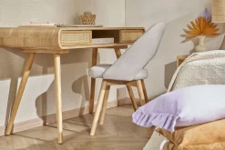 Sale Miliboo Escritorio vintage con almacenaje de madera clara y caña 120 cm OLYMPE