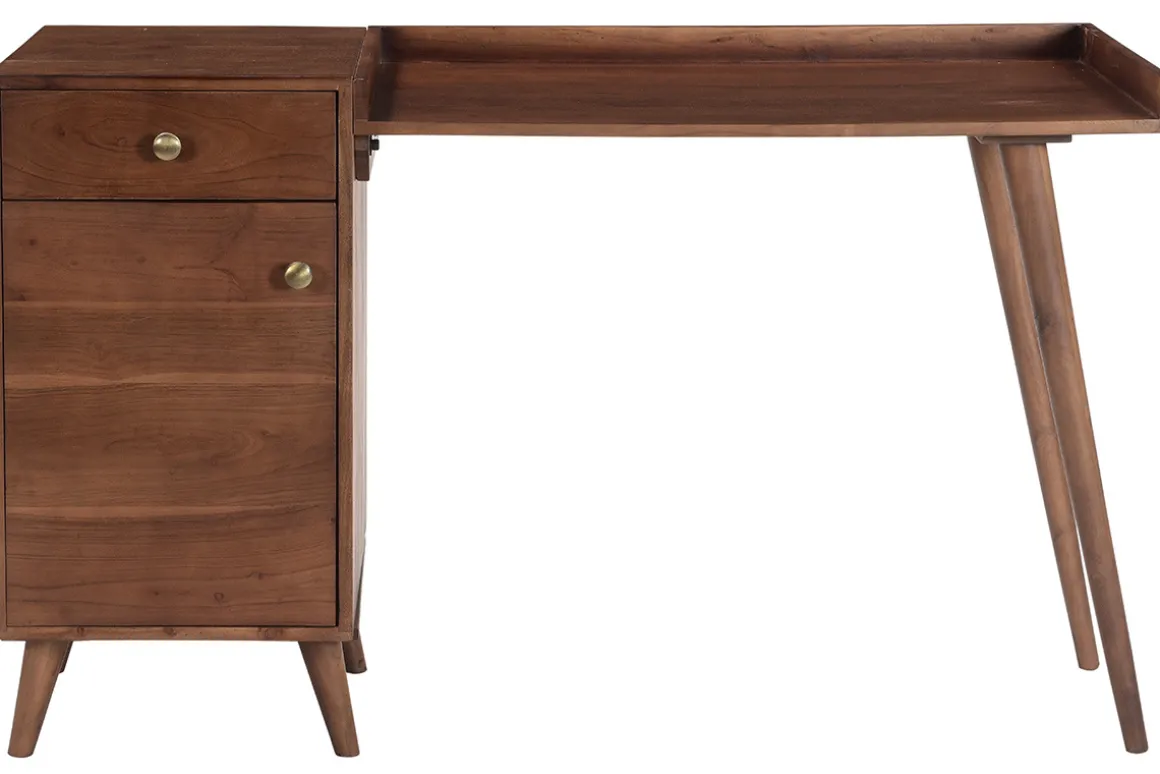 Discount Miliboo Escritorio vintage con compartimento de almacenaje de madera de acacia maciza 130 cm ROBY