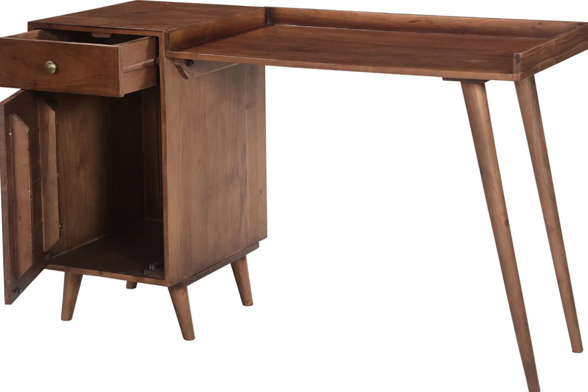 Discount Miliboo Escritorio vintage con compartimento de almacenaje de madera de acacia maciza 130 cm ROBY