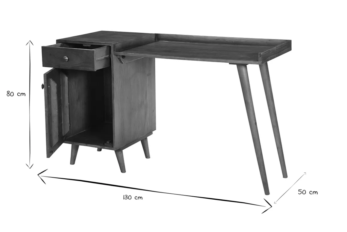 Discount Miliboo Escritorio vintage con compartimento de almacenaje de madera de acacia maciza 130 cm ROBY