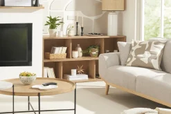 Fashion Miliboo Estantería baja acabado de madera clara de roble 140 cm EPURE