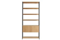 Sale Miliboo Estantería con espacio de almacenaje cerrado de madera de roble claro y acabado metálico negro 94 cm FLEA