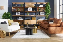 Sale Miliboo Estantería con espacio de almacenaje cerrado de madera de roble claro y acabado metálico negro 94 cm FLEA