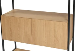 Sale Miliboo Estantería con espacio de almacenaje cerrado de madera de roble claro y acabado metálico negro 94 cm FLEA