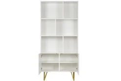 Clearance Miliboo Estantería de diseño con grabados blanco mate y metal dorado con 2 puertas 86 cm OZEN