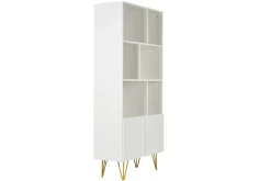 Clearance Miliboo Estantería de diseño con grabados blanco mate y metal dorado con 2 puertas 86 cm OZEN