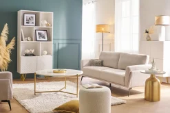 Clearance Miliboo Estantería de diseño con grabados blanco mate y metal dorado con 2 puertas 86 cm OZEN