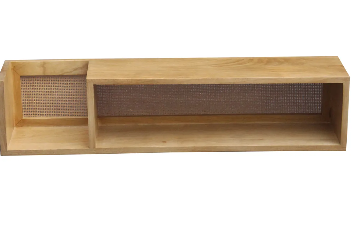 Cheap Miliboo Estantería de pared de madera maciza de mango y caña de ratán 90 cm ACANGE