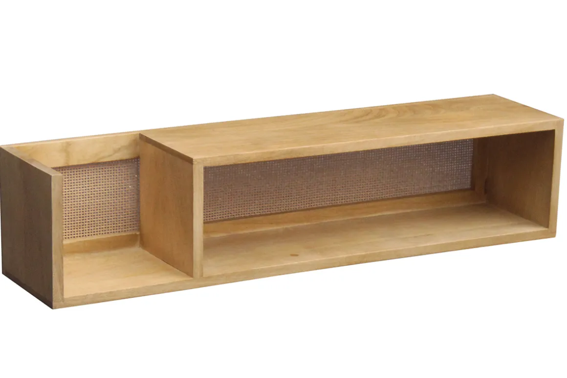 Cheap Miliboo Estantería de pared de madera maciza de mango y caña de ratán 90 cm ACANGE