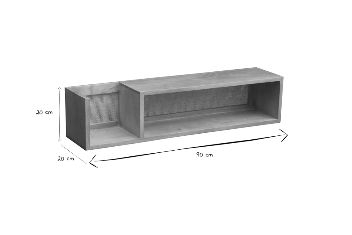 Cheap Miliboo Estantería de pared de madera maciza de mango y caña de ratán 90 cm ACANGE