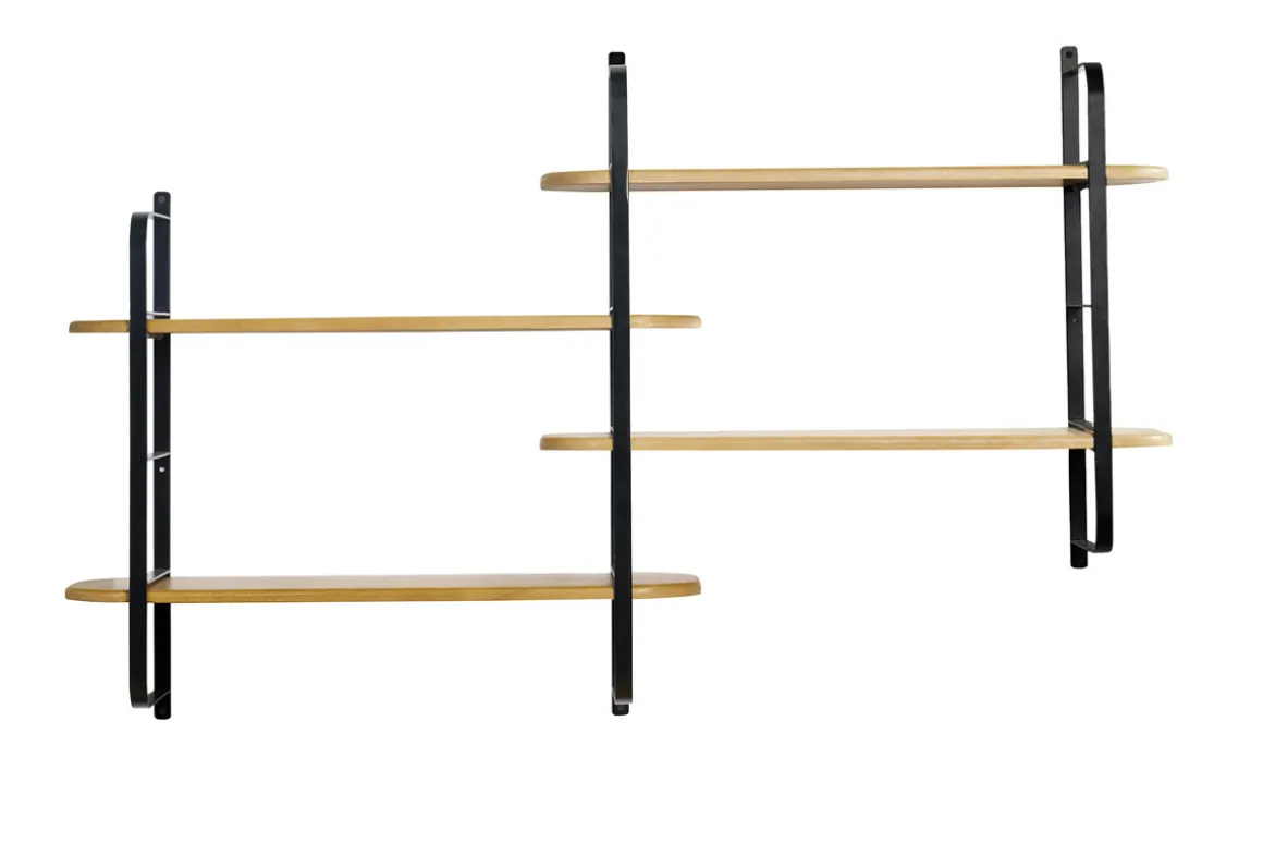 Fashion Miliboo Estantería de pared de madera maciza de mango y metal negro 122 cm AKINA