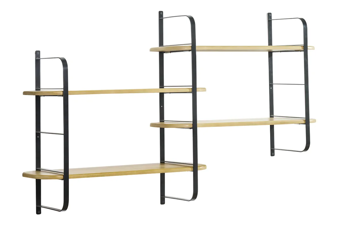Fashion Miliboo Estantería de pared de madera maciza de mango y metal negro 122 cm AKINA