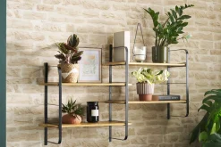 Fashion Miliboo Estantería de pared de madera maciza de mango y metal negro 122 cm AKINA