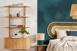 Clearance Miliboo Librería de pared de roble claro con almacenaje y 2 puertas correderas 90 cm EPIC