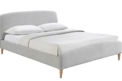 Clearance Miliboo Lit adulte scandinave tissu gris clair et bois 160 x 200 cm NIELS