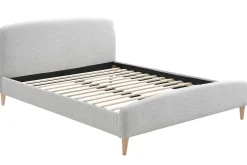 Clearance Miliboo Lit adulte scandinave tissu gris clair et bois 160 x 200 cm NIELS