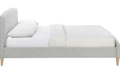 Clearance Miliboo Lit adulte scandinave tissu gris clair et bois 160 x 200 cm NIELS