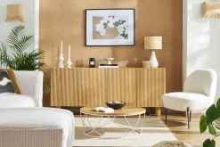 Hot Miliboo Lámpara de mesa blanca de cerámica efecto piedra con pantalla de rafia 49 cm PYRUS