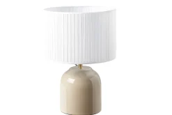 Flash Sale Miliboo Lámpara de mesa color topo de cerámica brillante con pantalla de tela plisada blanca 35 cm PIEGA
