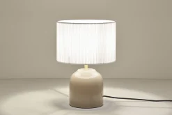 Flash Sale Miliboo Lámpara de mesa color topo de cerámica brillante con pantalla de tela plisada blanca 35 cm PIEGA