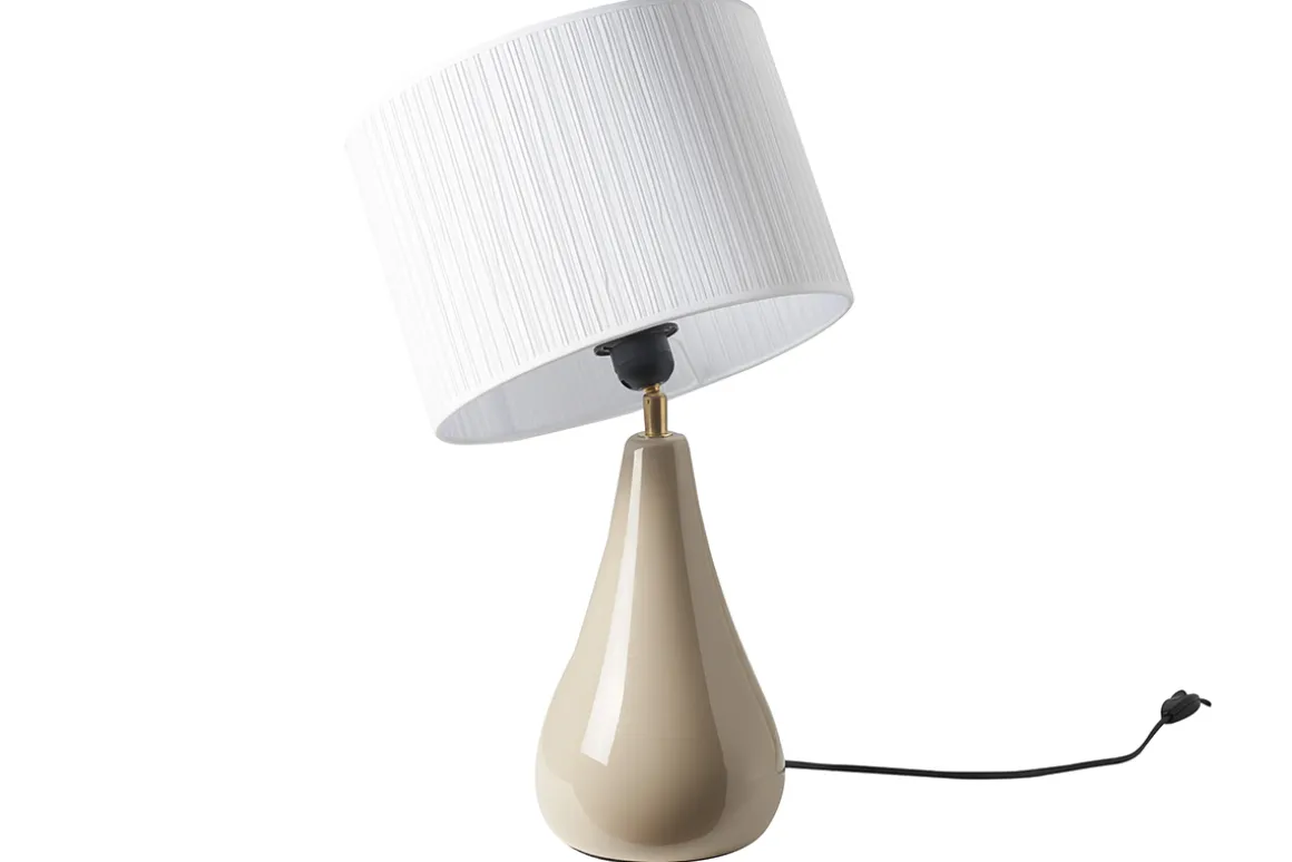 Store Miliboo Lámpara de mesa color topo de cerámica brillante con pantalla de tela plisada blanca 49 cm TROIA
