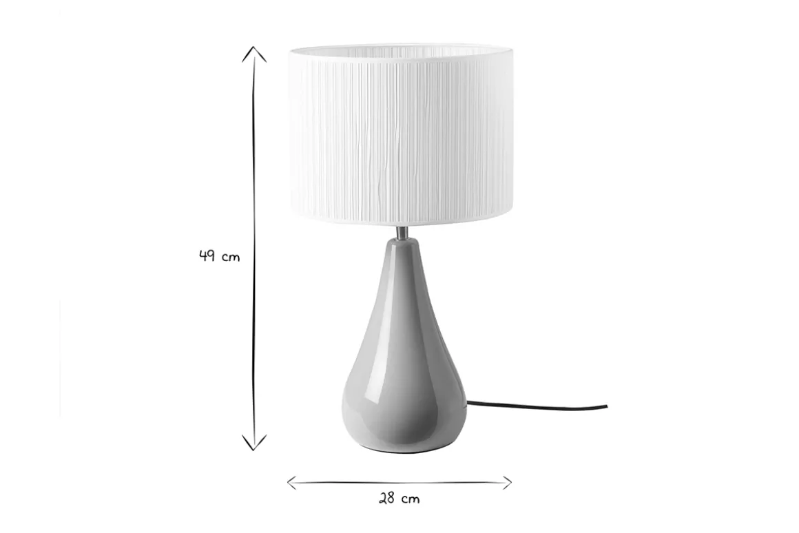 Store Miliboo Lámpara de mesa color topo de cerámica brillante con pantalla de tela plisada blanca 49 cm TROIA
