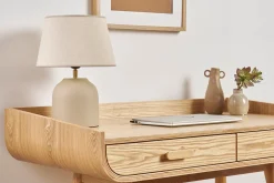 Sale Miliboo Lámpara de mesa de cerámica color topo mate con pantalla de lino 35 cm SIM