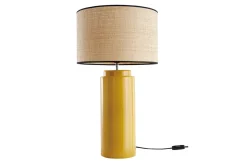Store Miliboo Lámpara de mesa de cerámica esmaltada amarilla con pantalla de rafia BERRO