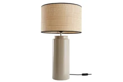 Best Sale Miliboo Lámpara de mesa de cerámica esmaltada color topo con pantalla de rafia MAJES