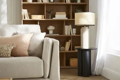 Best Sale Miliboo Lámpara de mesa de cerámica esmaltada color topo con pantalla de rafia MAJES